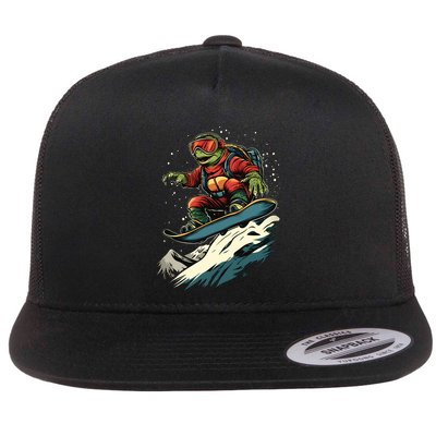Turtle On A Snowboard Snowboarding Flatbill Hat