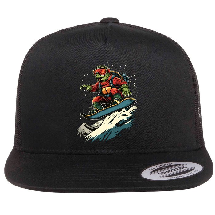 Turtle On A Snowboard Snowboarding Flatbill Hat
