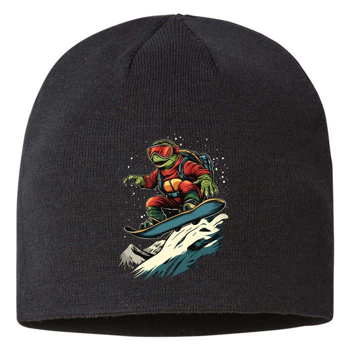 Turtle On A Snowboard Snowboarding Sustainable Beanie
