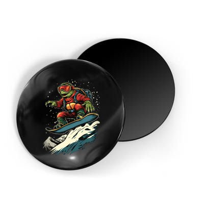 Turtle On A Snowboard Snowboarding Magnet