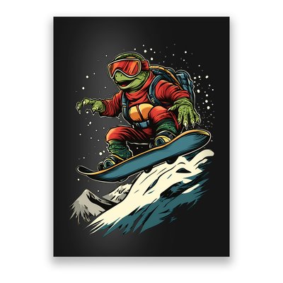 Turtle On A Snowboard Snowboarding Poster
