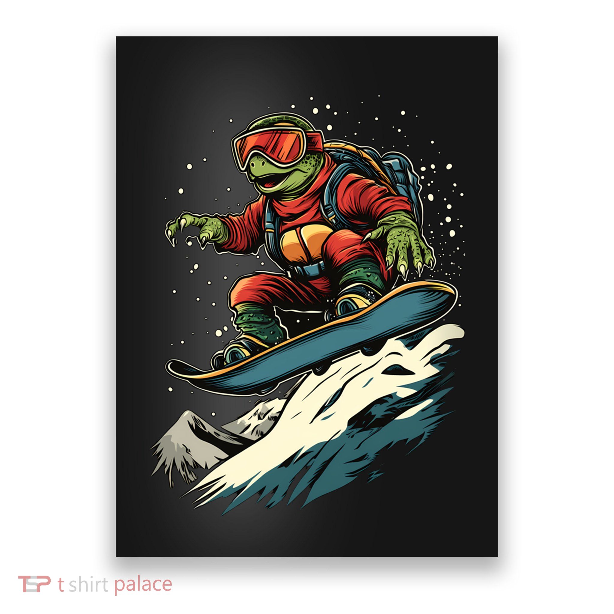 Turtle On A Snowboard Snowboarding Poster