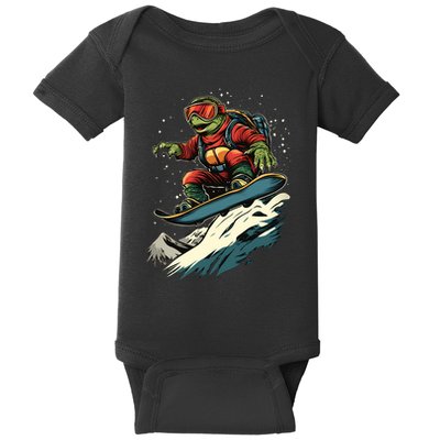 Turtle On A Snowboard Snowboarding Baby Bodysuit