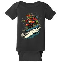 Turtle On A Snowboard Snowboarding Baby Bodysuit