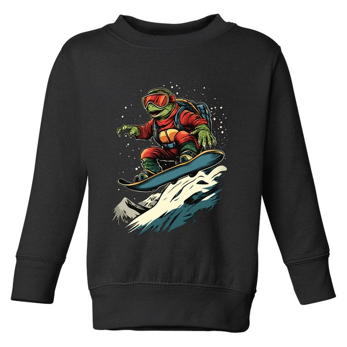 Turtle On A Snowboard Snowboarding Toddler Sweatshirt