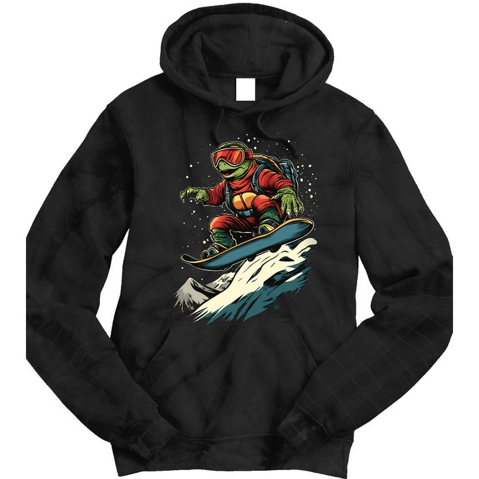 Turtle On A Snowboard Snowboarding Tie Dye Hoodie