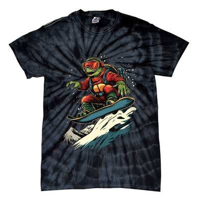 Turtle On A Snowboard Snowboarding Tie-Dye T-Shirt