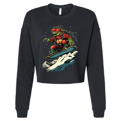 Turtle On A Snowboard Snowboarding Cropped Pullover Crew