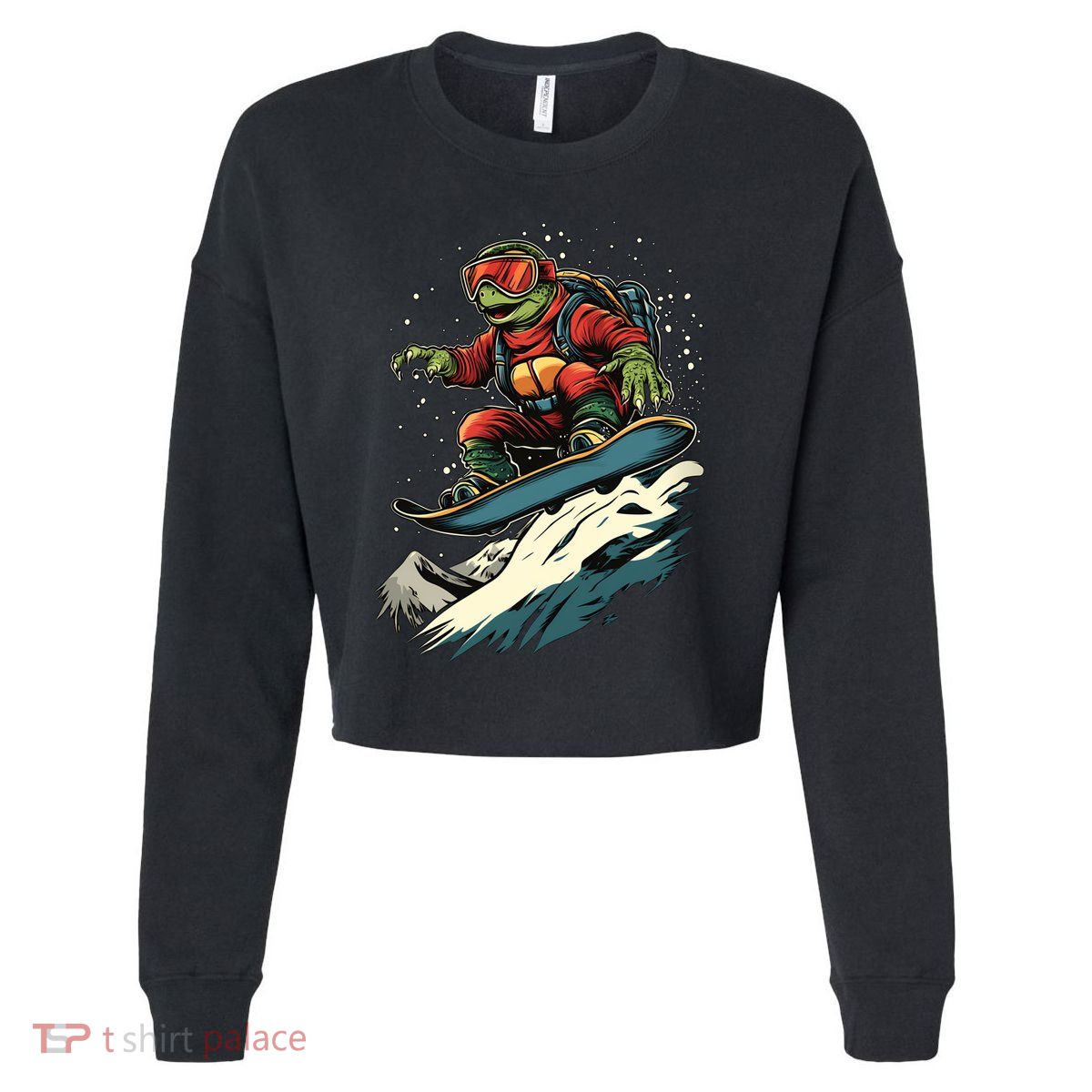 Turtle On A Snowboard Snowboarding Cropped Pullover Crew