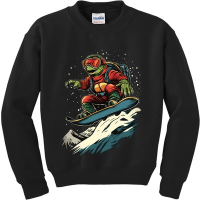 Turtle On A Snowboard Snowboarding Kids Sweatshirt