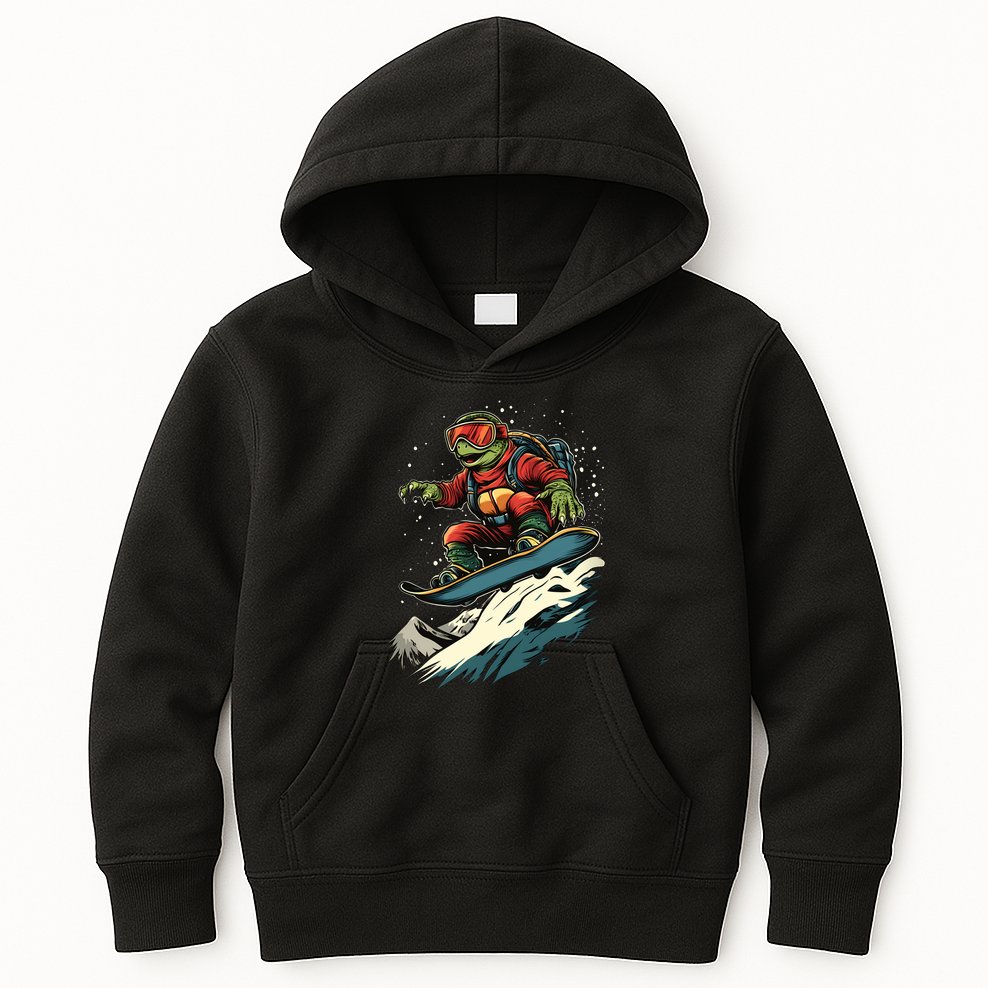 Turtle On A Snowboard Snowboarding Kids Hoodie