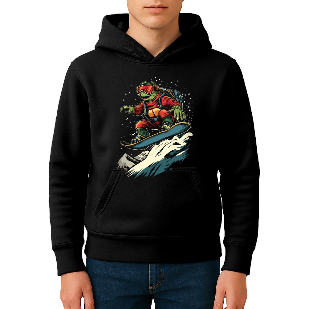 Turtle On A Snowboard Snowboarding Kids Hoodie
