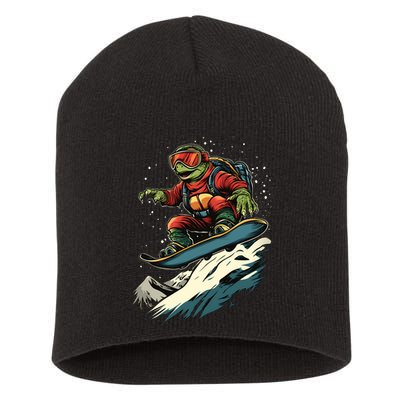 Turtle On A Snowboard Snowboarding Short Acrylic Beanie