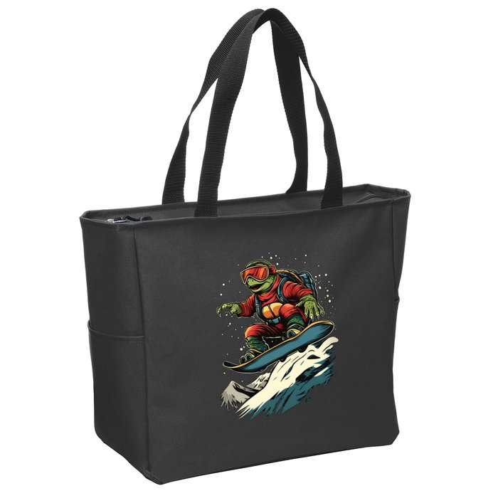 Turtle On A Snowboard Snowboarding Zip Tote Bag