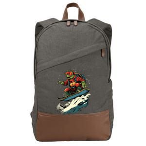 Turtle On A Snowboard Snowboarding Cotton Canvas Backpack