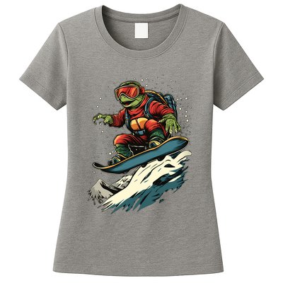 Turtle On A Snowboard Snowboarding Womens T-Shirt