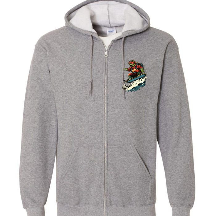 Turtle On A Snowboard Snowboarding Full Zip Hoodie