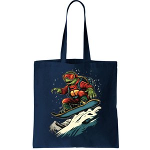 Turtle On A Snowboard Snowboarding Tote Bag