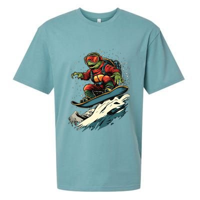 Turtle On A Snowboard Snowboarding Sueded Cloud Jersey T-Shirt