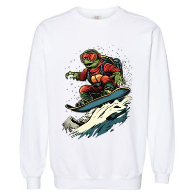 Turtle On A Snowboard Snowboarding Garment-Dyed Sweatshirt