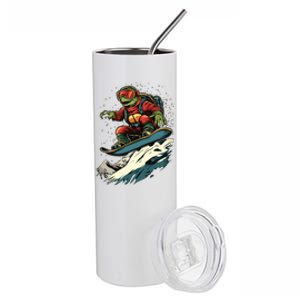 Turtle On A Snowboard Snowboarding Stainless Steel Tumbler