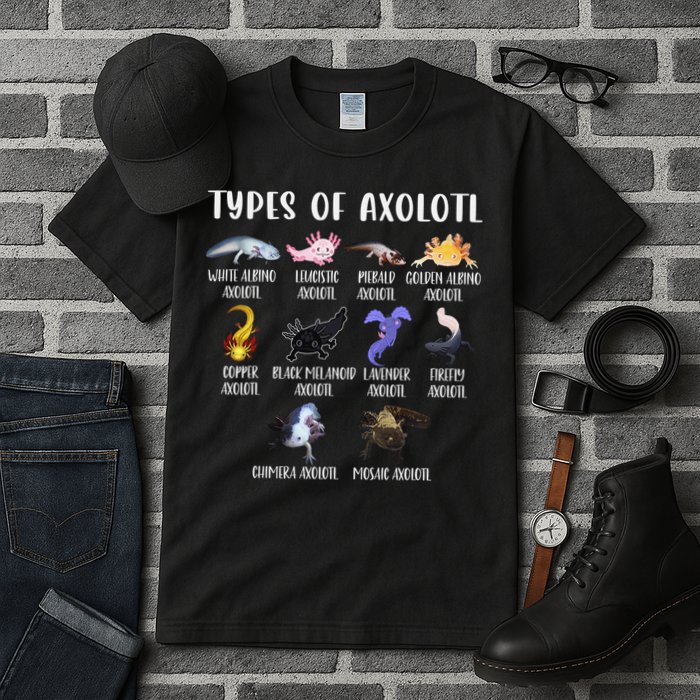 Types of Axolotl Shirt Cute Different Species of Axolotls  Tall T-Shirt