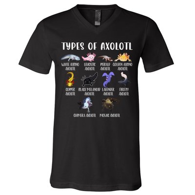 Types of Axolotl Shirt Cute Different Species of Axolotls  V-Neck T-Shirt