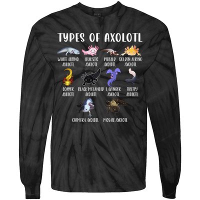 Types of Axolotl Shirt Cute Different Species of Axolotls  Tie-Dye Long Sleeve Shirt