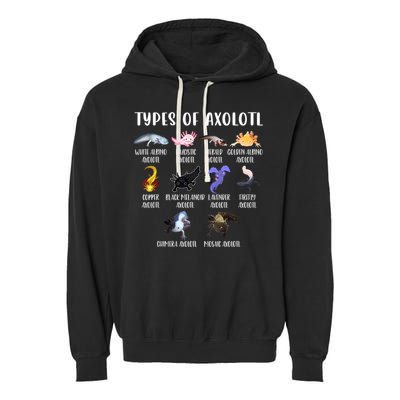Types Of Axolotl Art Cute Different Species Of Axolotl Garment-Dyed Fleece Hoodie