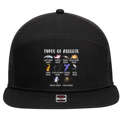 Types Of Axolotl Art Cute Different Species Of Axolotl 7 Panel Mesh Trucker Snapback Hat