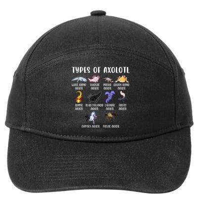 Types Of Axolotl Art Cute Different Species Of Axolotl 7-Panel Snapback Hat