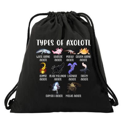Types Of Axolotl Art Cute Different Species Of Axolotl Drawstring Bag
