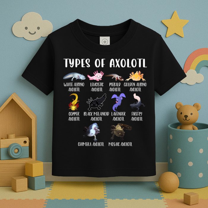 Types Of Axolotl Art Cute Different Species Of Axolotl Toddler T-Shirt