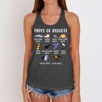 Types Of Axolotl Art Cute Different Species Of Axolotl Women's Knotted Racerback Tank