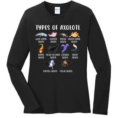 Types Of Axolotl Art Cute Different Species Of Axolotl Ladies Long Sleeve Shirt