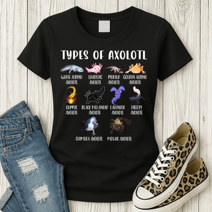 Types Of Axolotl Art Cute Different Species Of Axolotl Womens T-Shirt