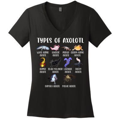 Types Of Axolotl Art Cute Different Species Of Axolotl Women's V-Neck T-Shirt