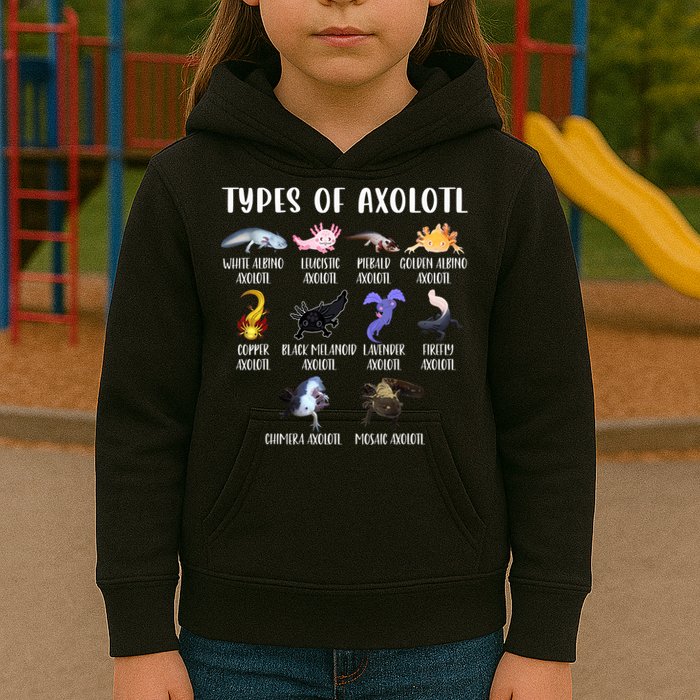 Types Of Axolotl Art Cute Different Species Of Axolotl Kids Hoodie