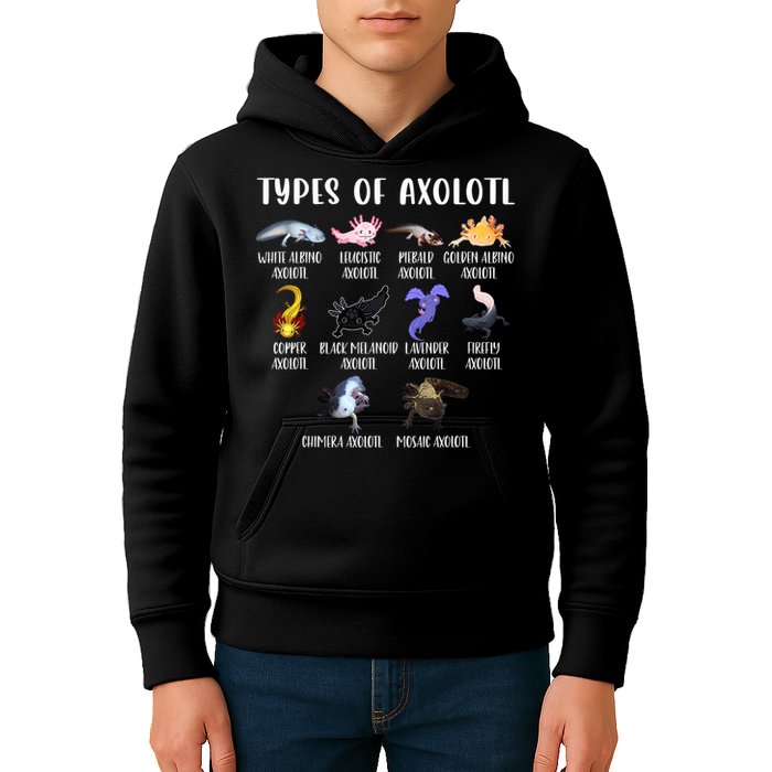 Types Of Axolotl Art Cute Different Species Of Axolotl Kids Hoodie