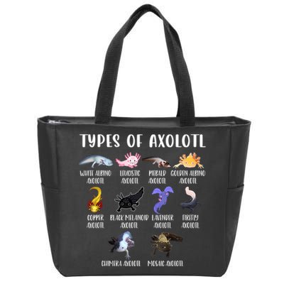 Types Of Axolotl Art Cute Different Species Of Axolotl Zip Tote Bag