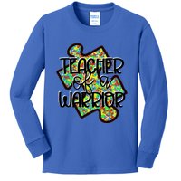 Teacher Of A Warrior Autism Awareness Acceptance Gift Kids Long Sleeve Shirt