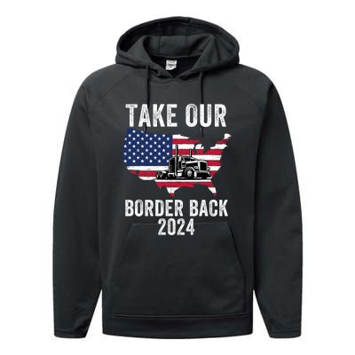 Take Our Border Back I Stand With Texas Truck Convoy 2024 Performance Fleece Hoodie