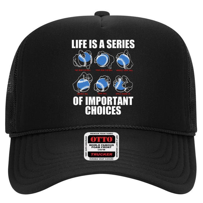 Types of Baseball Pitches Life Choices Pitcher Player Gift High Crown Mesh Back Trucker Hat