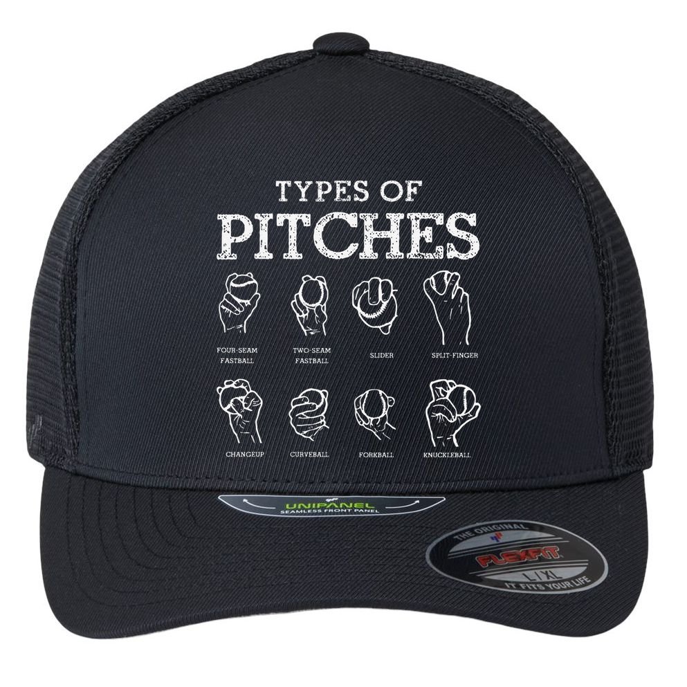 Types of Baseball Pitches Life Choices Pitcher Player Flexfit Unipanel Trucker Cap