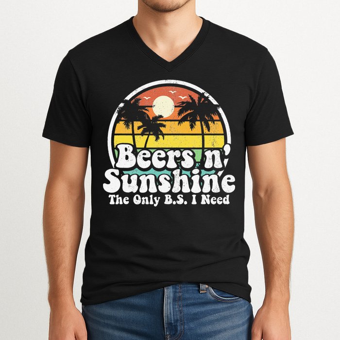 The Only BS I Need Is Beers and Sunshine Retro Beach Gift V-Neck T-Shirt