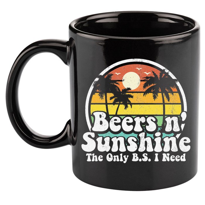 The Only BS I Need Is Beers and Sunshine Retro Beach Gift 11oz C Handle Ceramic Mug
