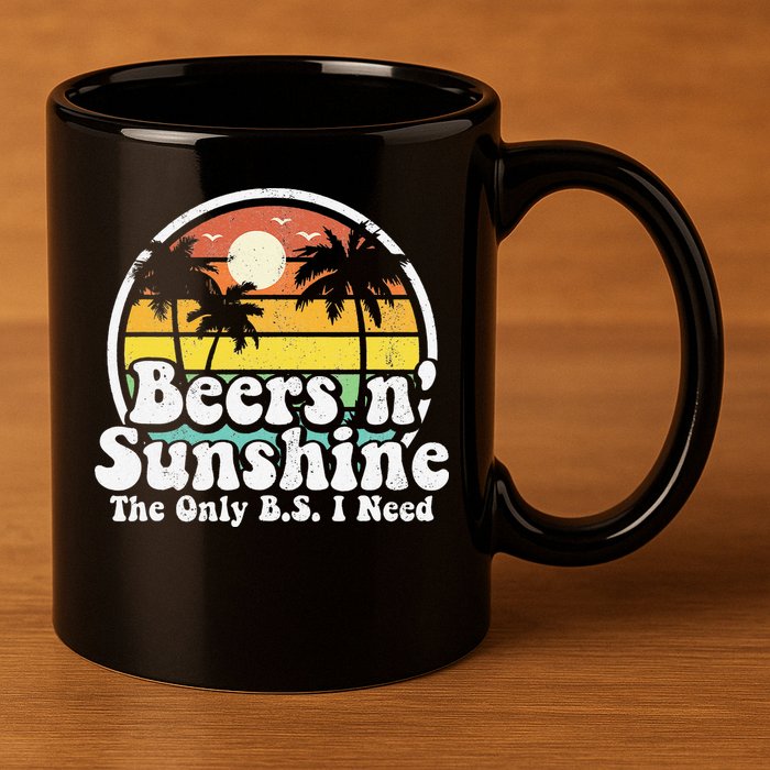 The Only BS I Need Is Beers and Sunshine Retro Beach Gift 11oz C Handle Ceramic Mug