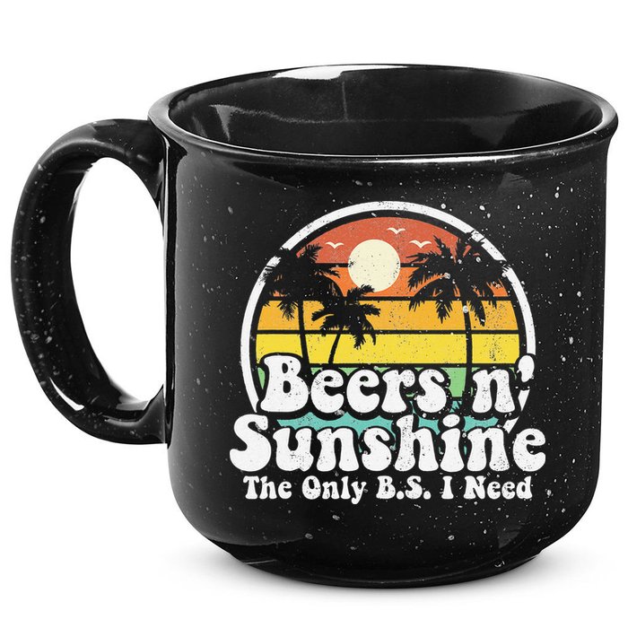 The Only BS I Need Is Beers and Sunshine Retro Beach Gift 15oz Campfire Ceramic Mug