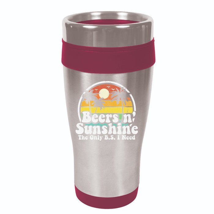 The Only BS I Need Is Beers and Sunshine Retro Beach Gift 16oz Travel Tumbler