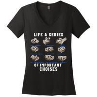 Types of Baseball Pitches Life Choices Pitcher Player Women's V-Neck T-Shirt